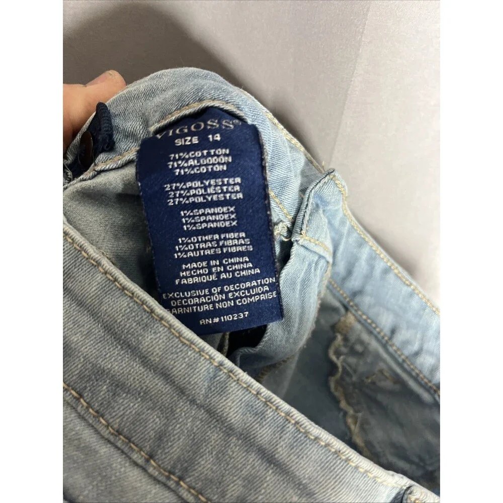 Vigoss Jeans Girls Size 14 Youth Blue Slim Light Wash Denim Skinny adjustable